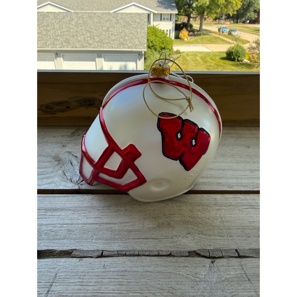 Wisconsin Badgers Football Helmet Glass Christmas Ornament Red White NCAA